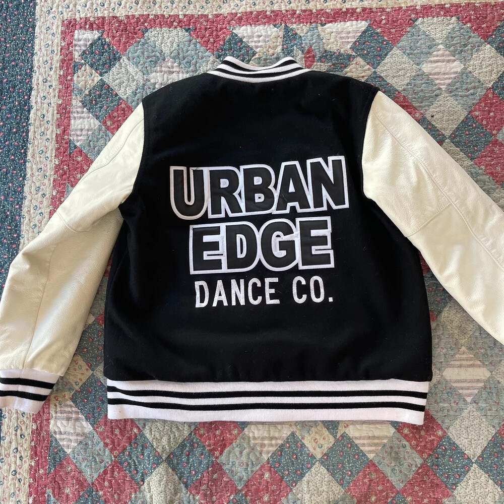 Holloway Wool black and cream-colored varsity jacket with white black Leather st